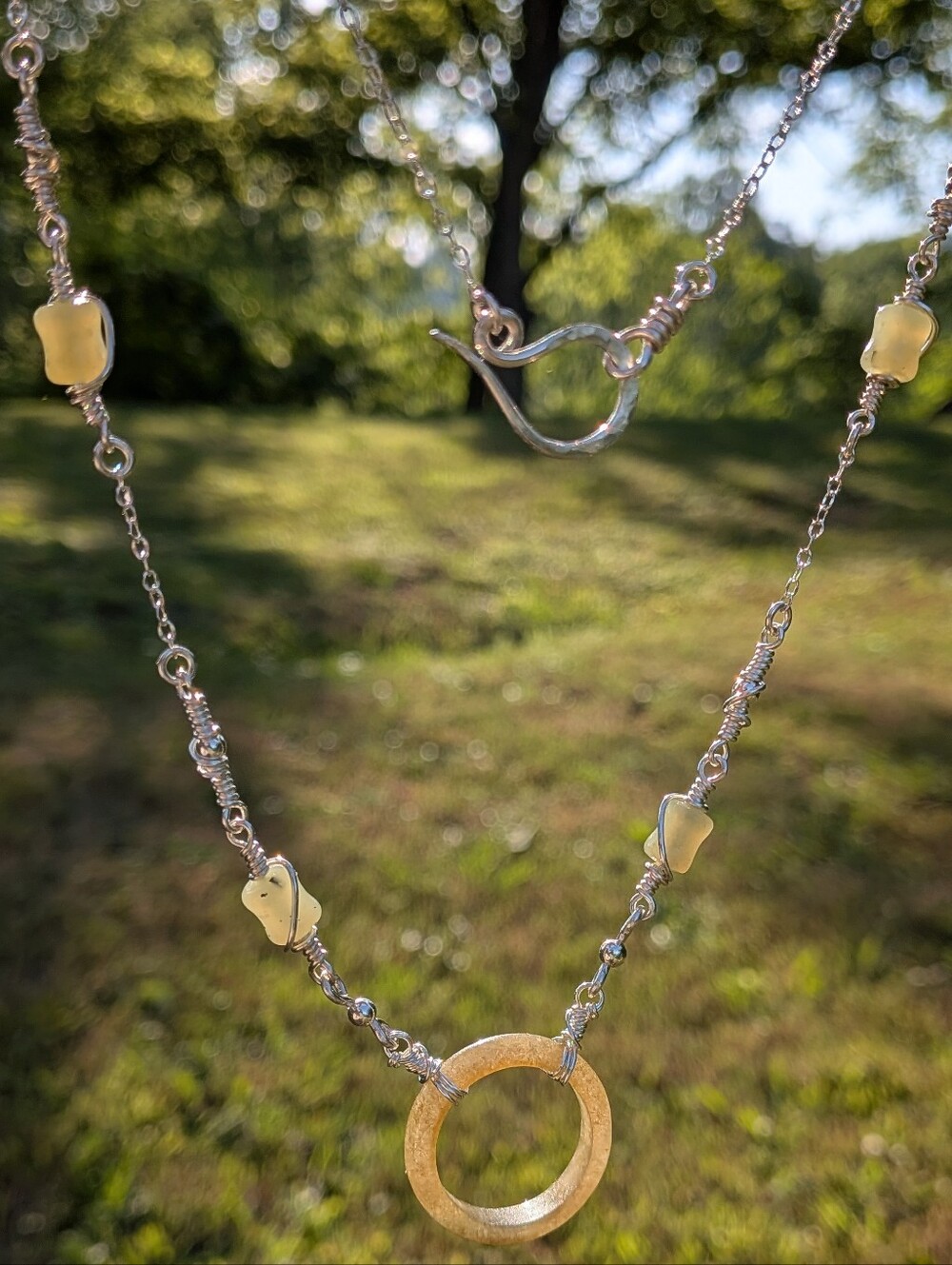 Eternity Circlet Jade Necklace - Dainty Sterling Silver Chain - Artisan Crafted - Picture 7 of 16